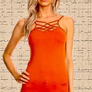 NIKIBIKI- Triple Criss Cross Spandex/Polyester Tank Top- Burnt Orange- ONE SIZE
